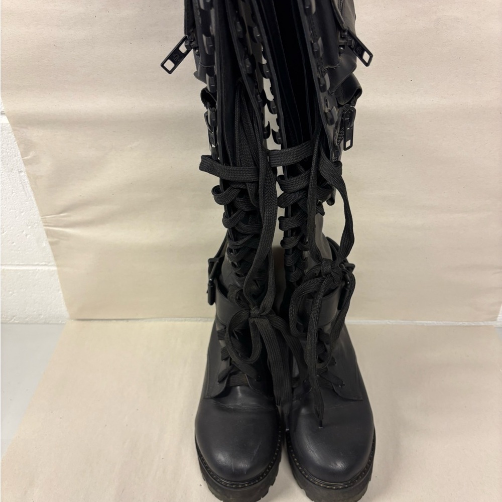Dolls Kill Black Combat Lace-Up Knee-High Boots - Picture 4 of 8
